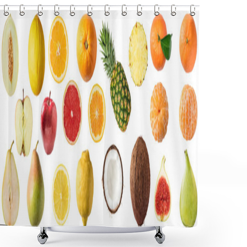 Personality  Assortment Of Different Fruits Apple, Orange, Lemon, Pear, Melon, Pineapple, Coconut, Fig Isolated On White Background. Shower Curtains