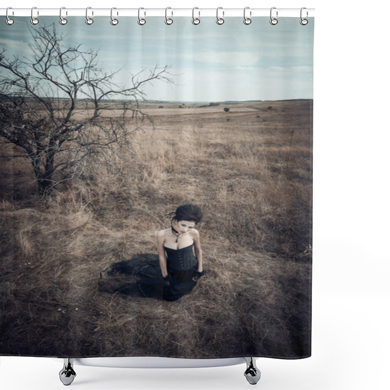 Personality  Dark Queen In Park. Fantasy Black Dress. Shower Curtains