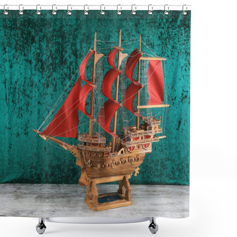 Personality  Sailboat Model With Red Sails Shower Curtains