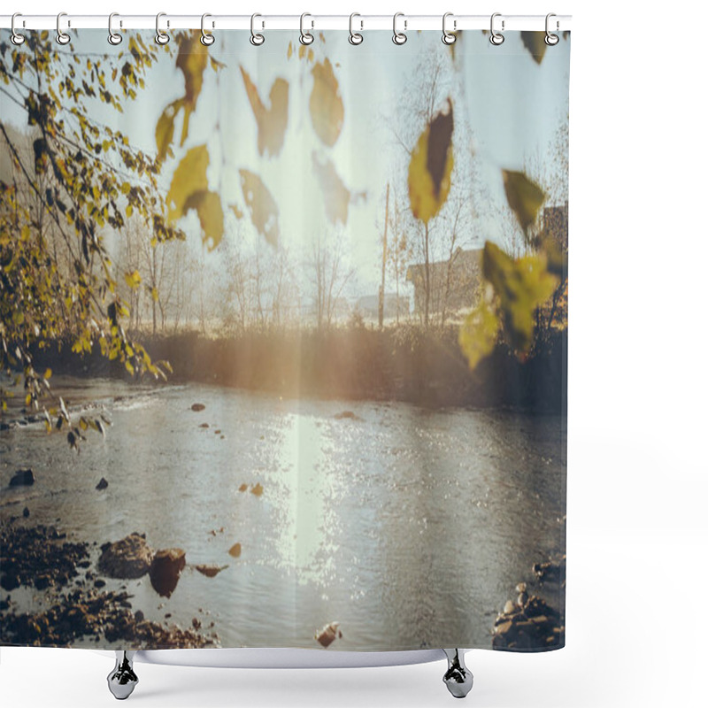 Personality  Dramatic Shot Of Mountain River In Vorokhta Town In Sunny Morning, Carpathians, Ukraine Shower Curtains