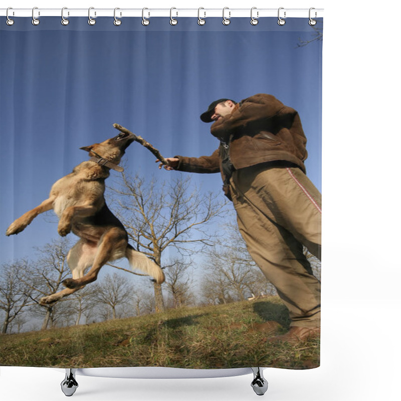 Personality  Man And Dog Shower Curtains