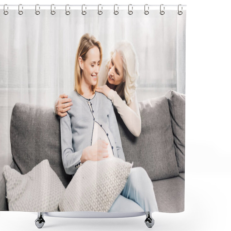 Personality  Pregnant Woman With Mother On Sofa Shower Curtains