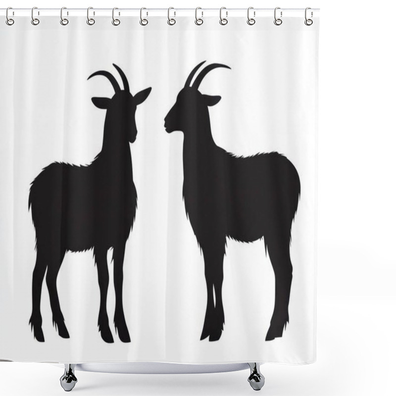 Personality  Silhouettes Of Two Goats Standing Side By Side Against A Plain Background. Shower Curtains