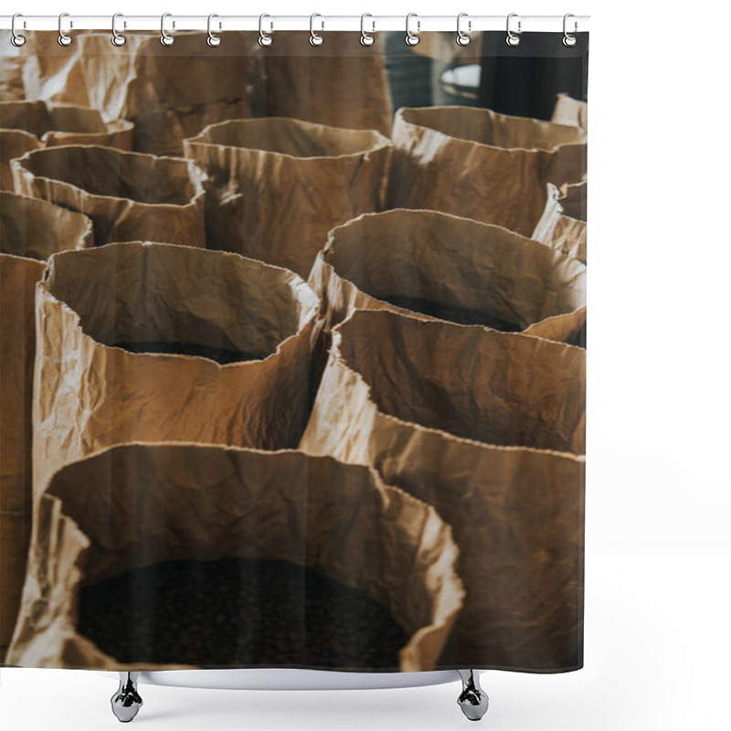 Personality  Craft Paper Bags With Freshly Roasted Coffee Beans Shower Curtains