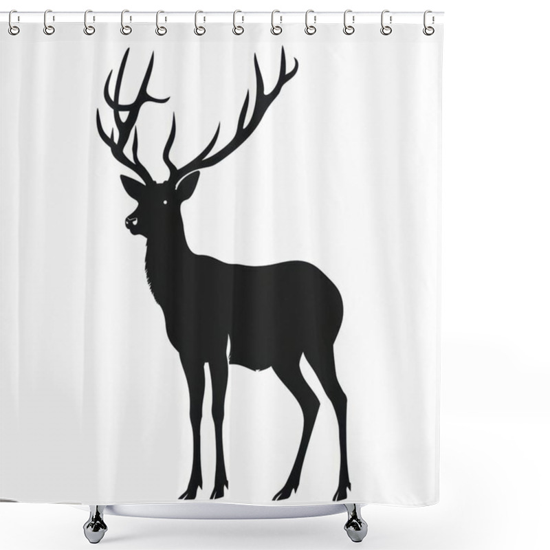 Personality  Silhouette Of A Majestic Male Deer With Large Antlers Against A Plain Background. Shower Curtains