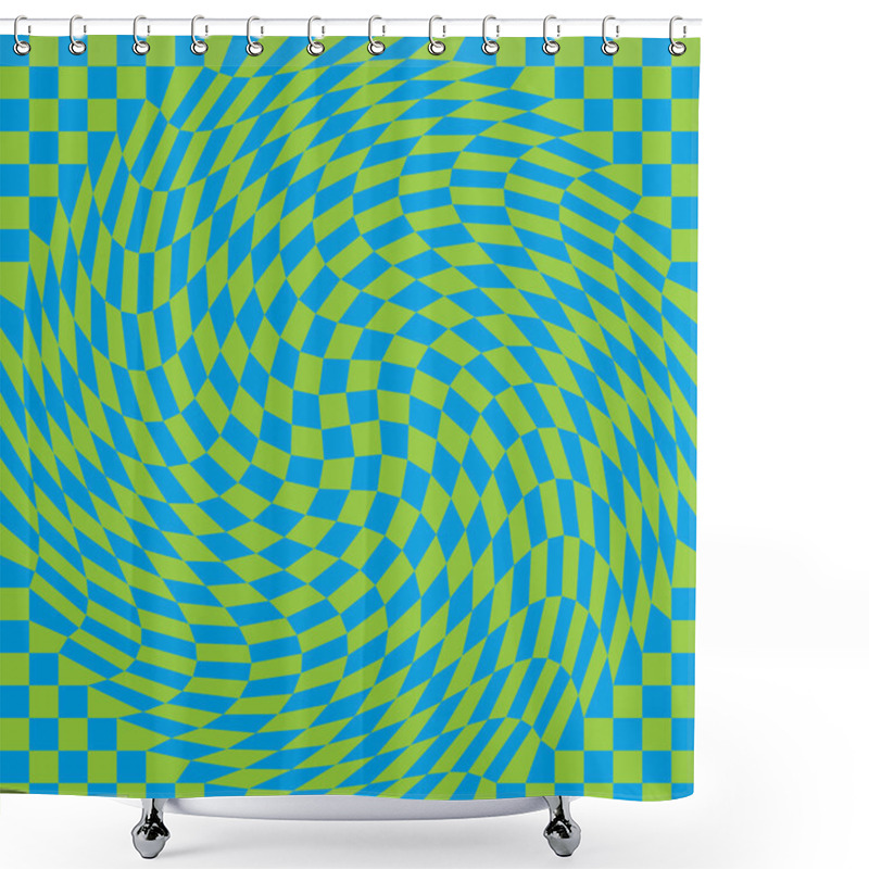 Personality  Checkerboard Warp In Blue And Green Shower Curtains