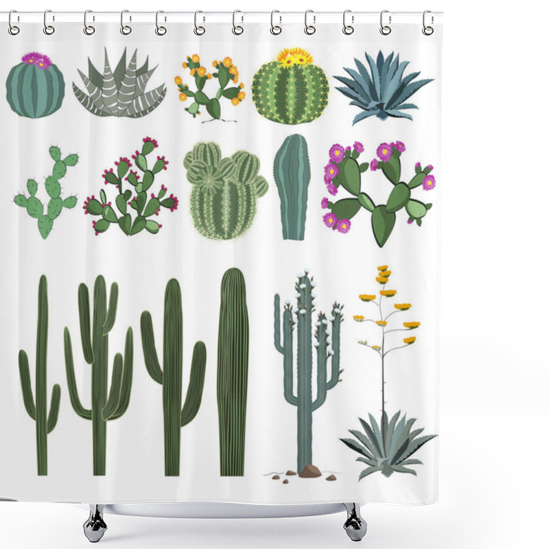 Personality  Cactus And Succulent Vector Set Shower Curtains