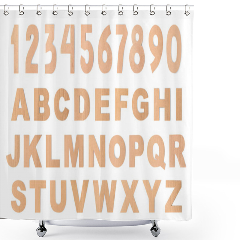 Personality  Cardboard Alphabet And Arabic Numerals On White Background Shower Curtains