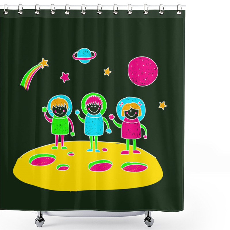 Personality  Image Of Happy Children. Kids Drawing Style Shower Curtains