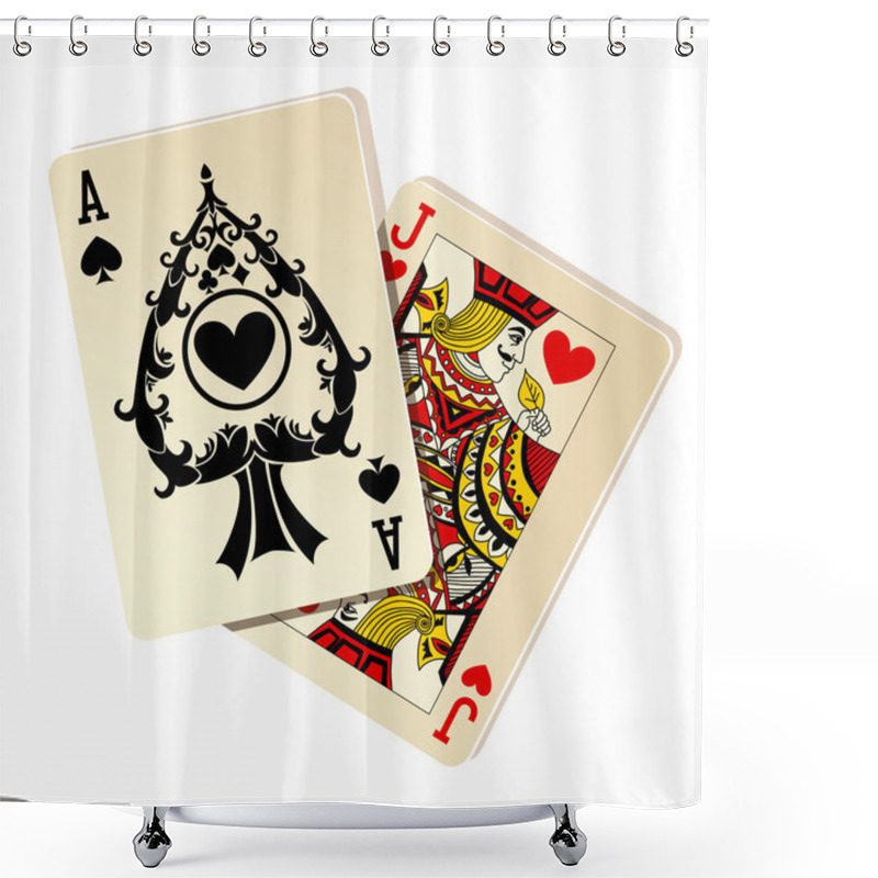 Personality  Black Jack. Two Cards On White Background Shower Curtains