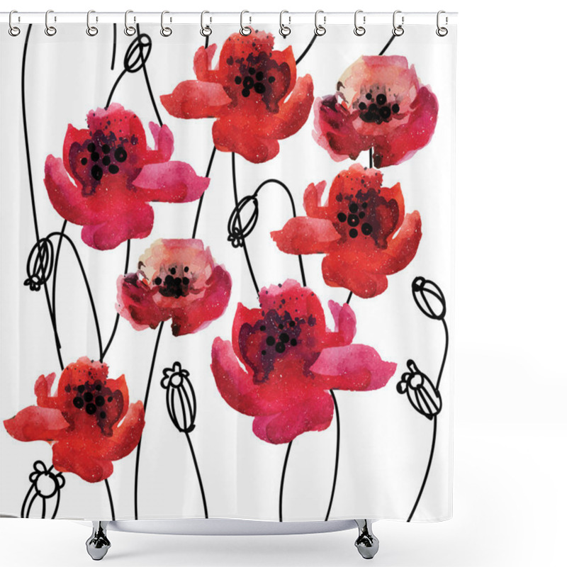 Personality  Stylish Seamless Pattern With Poppy Flowers . Shower Curtains