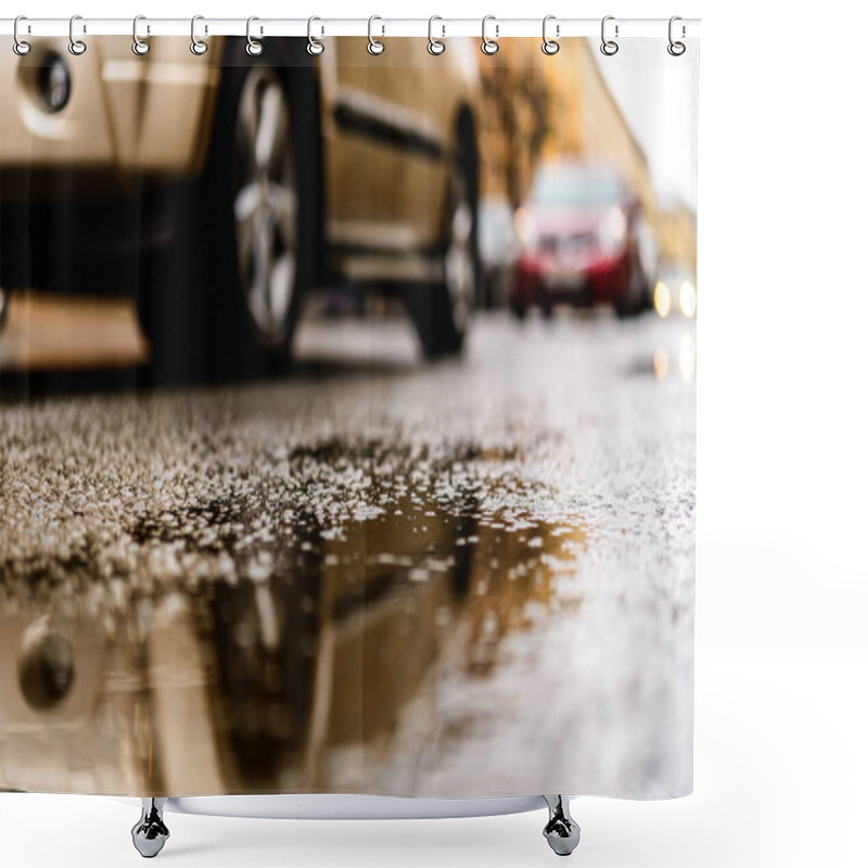 Personality  Rainy Day In The Big City, The Yellow Car Is At The Crossroads. Shower Curtains