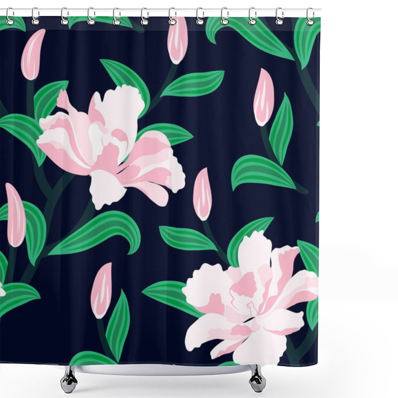 Personality  Floral Seamless Vector Pattern With Peony Flowers Shower Curtains