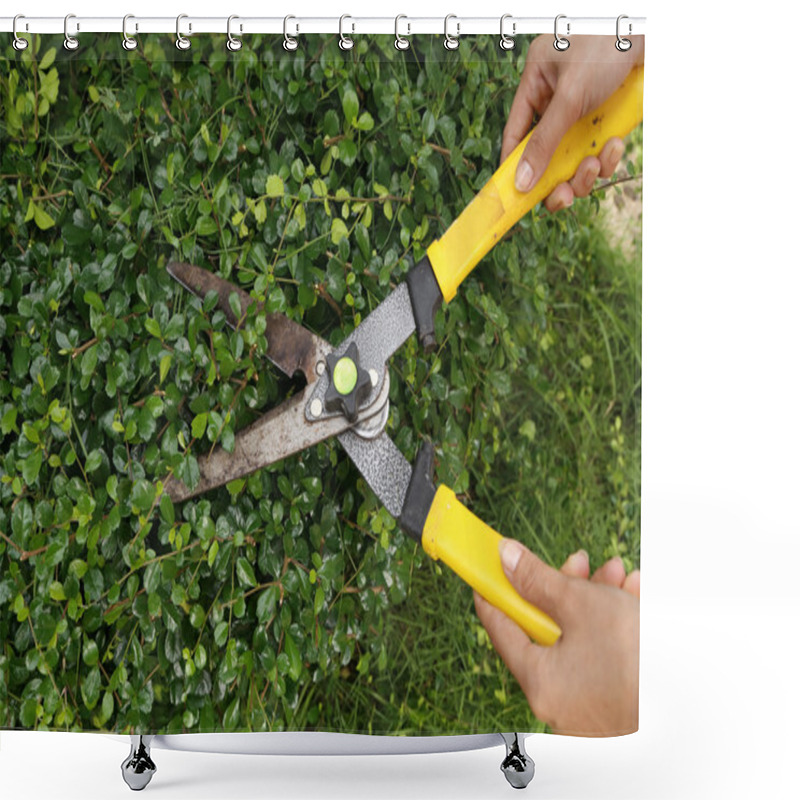 Personality  Trimming Bushes With Garden Scissors Shower Curtains