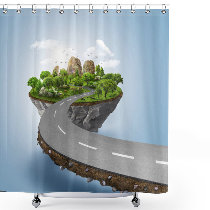 Personality  3d Illustration Of Road With Beautiful Landscape Isolated. Travel And Vacation Road Advertisement. Bending Road And Highway Ads Shower Curtains