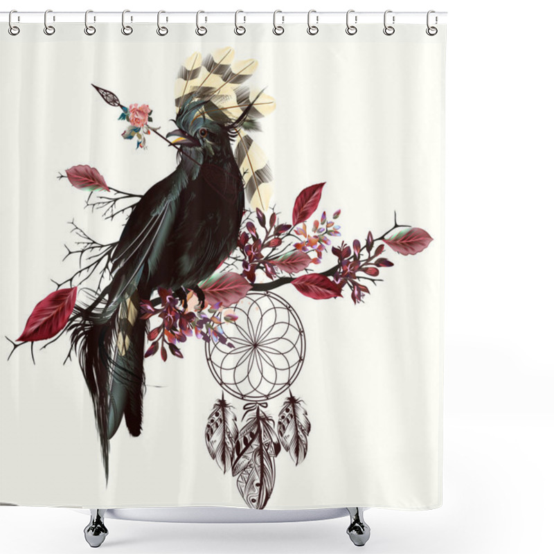 Personality  Beautiful Bird Holding Arrow And Dreamcatcher Shower Curtains