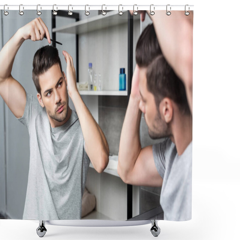 Personality  Young Man Brushing Hair Shower Curtains