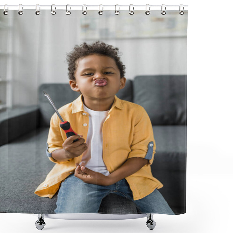 Personality  Funny Little Afro Boy With Screwdriver Shower Curtains