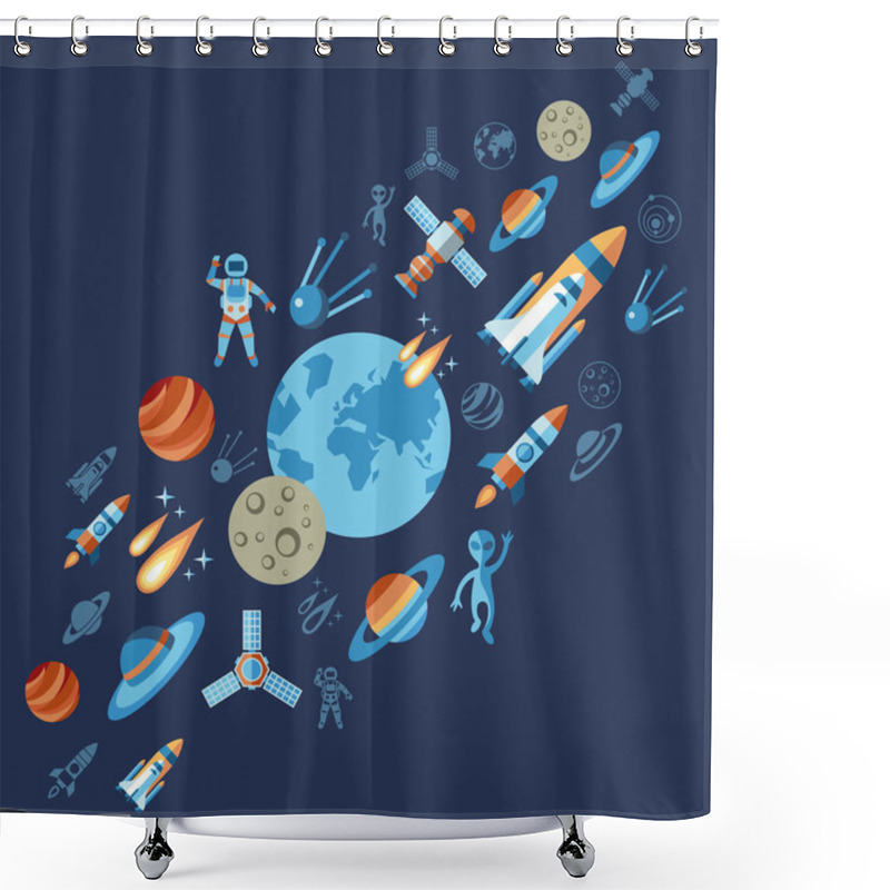 Personality  Digital Vector Line Icons Set Space And Rockets Illustration With Elements For Astronomy Shower Curtains