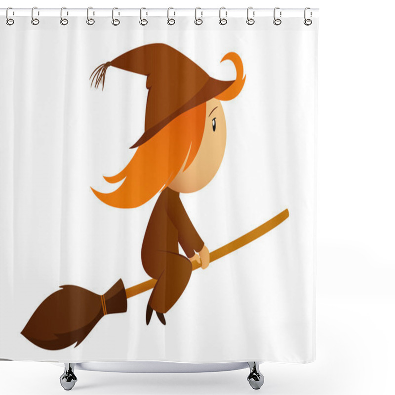 Personality  Flying Halloween Cartoon Witch On The Broom Shower Curtains