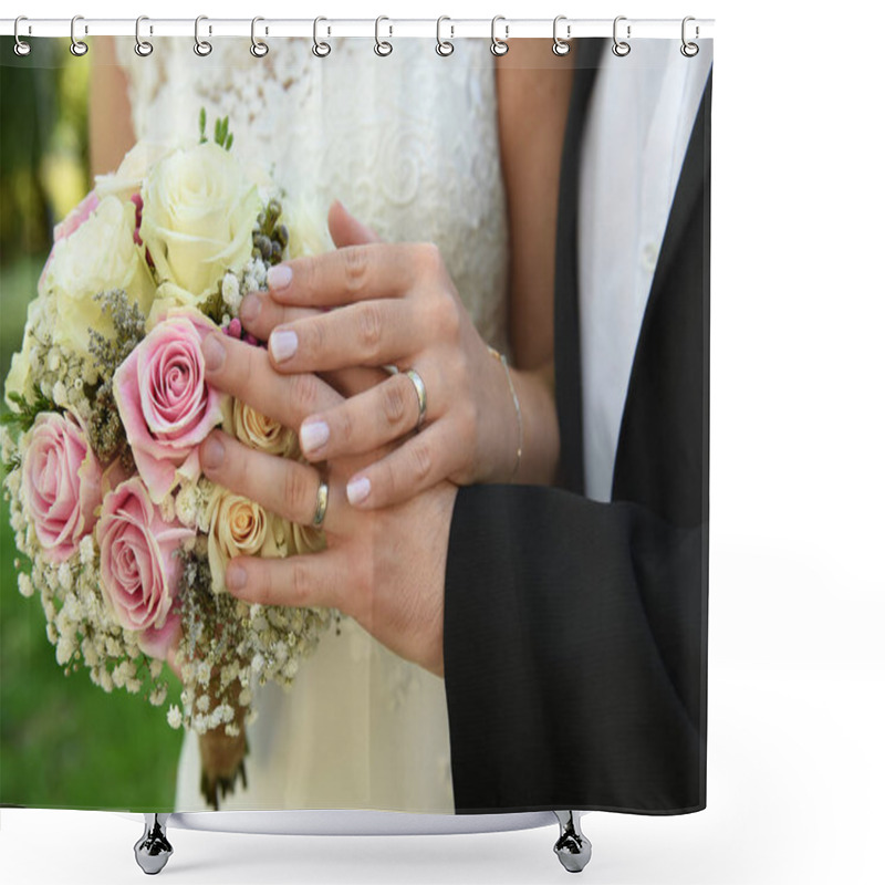 Personality  Man And Woman Hands With Wedding Rings Shower Curtains