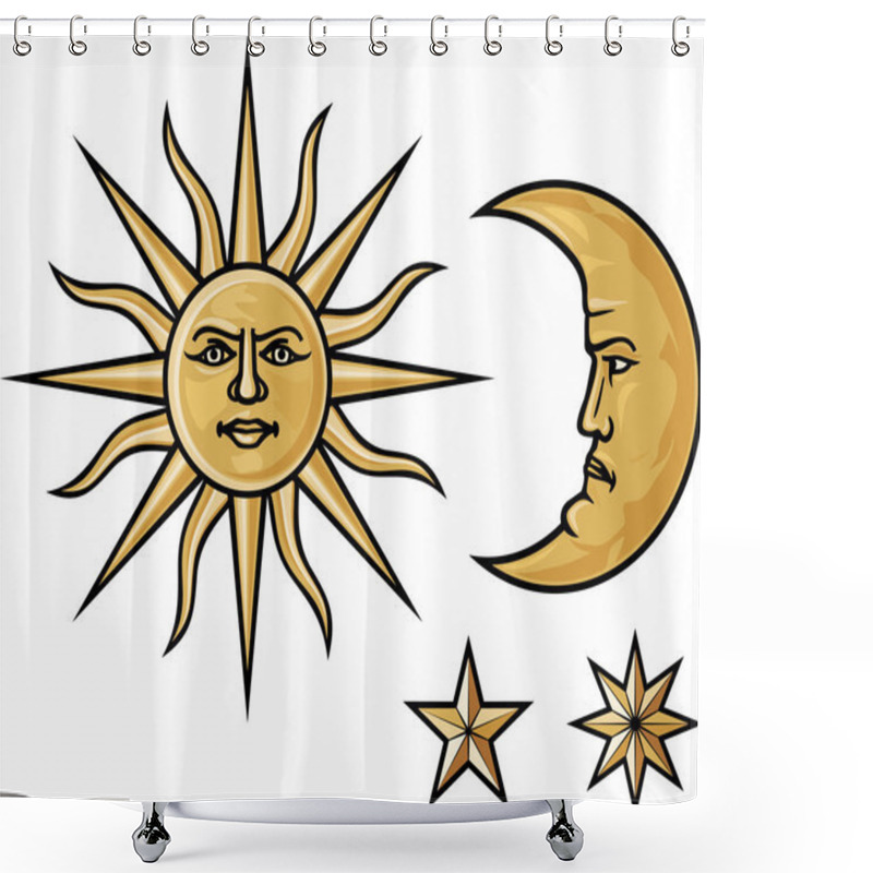 Personality  Sun, Crescent Moon And Stars Shower Curtains