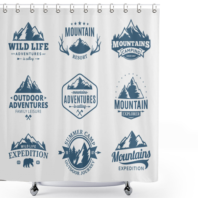 Personality  Set Of Vector Mountain And Outdoor Adventures Logo Shower Curtains