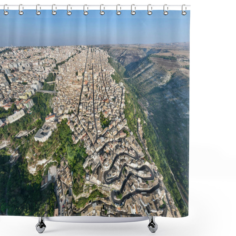 Personality  Aerial View Of The Old Town Of Ragusa Ibla. View From Above Of The City In Ragusa Ibla, Province Of Ragusa, Val Di Noto, Sicily, Italy. Shower Curtains