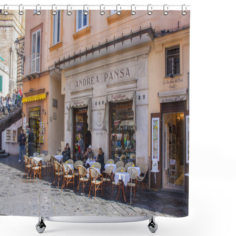 Personality  Amalfi, Italy - March 8, 2018: People At Street Restaurant On Central Square In Amalfi, Tyrrhenian Sea, Amalfi Coast, Italy Shower Curtains