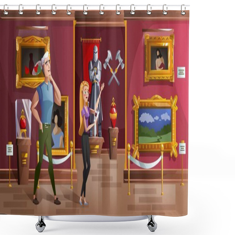 Personality  Museum Exhibition Room Cartoon Vector Illustration Shower Curtains