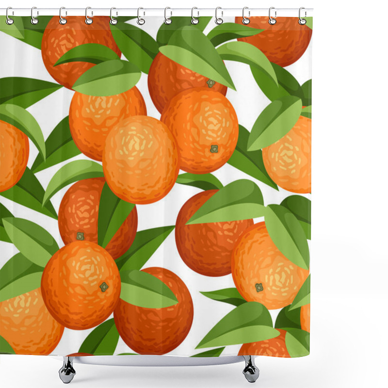 Personality  Seamless Background With Oranges And Leaves. Vector Illustration. Shower Curtains