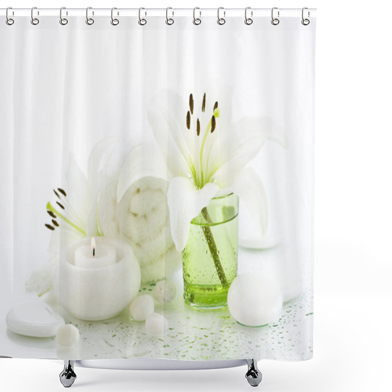 Personality  Spa Concept In Green And White Shower Curtains