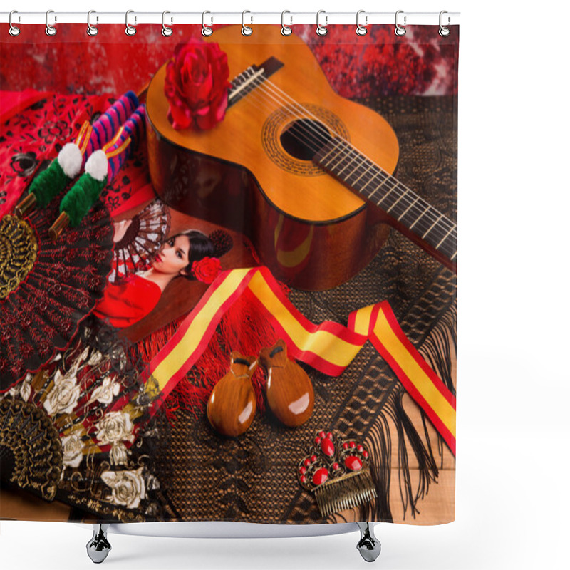 Personality  Cassic Spanish Guitar With Flamenco Elements Shower Curtains