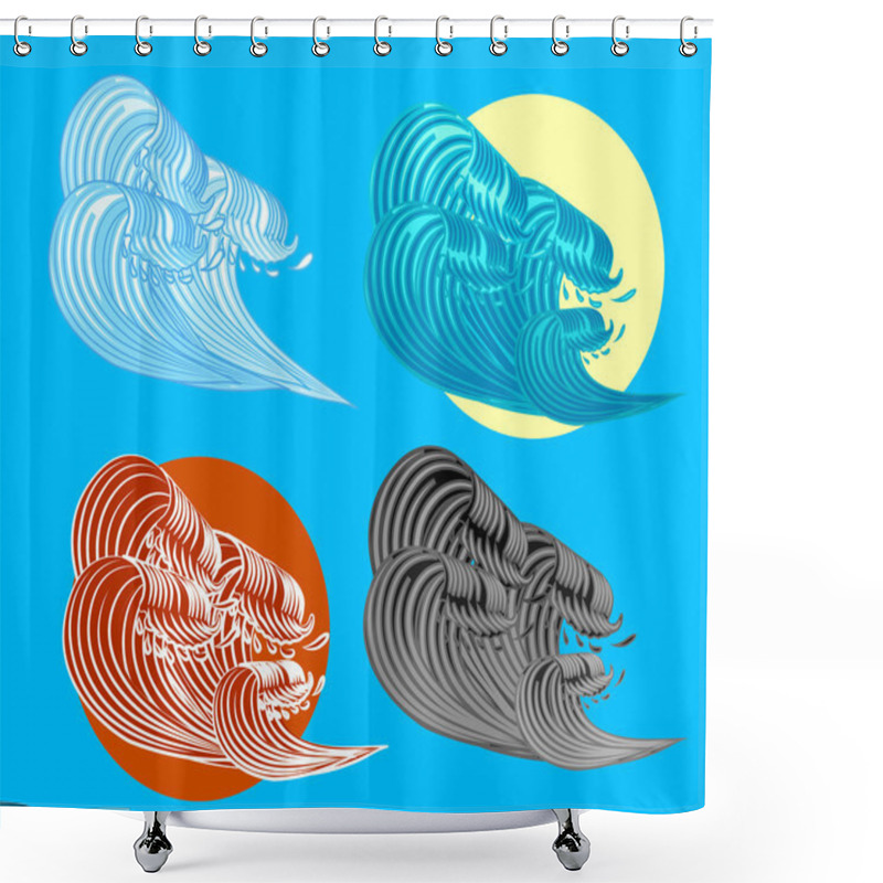 Personality  The Great Wave Off Kanagawa Vector Illustration Shower Curtains