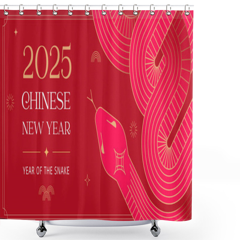 Personality  Chinese New Year 2025 Year Of The Snake. Abstract Background. Linear Geometric Red Snake Illustration. Traditional Chinese Vector Design. Lunar New Year Concept Shower Curtains