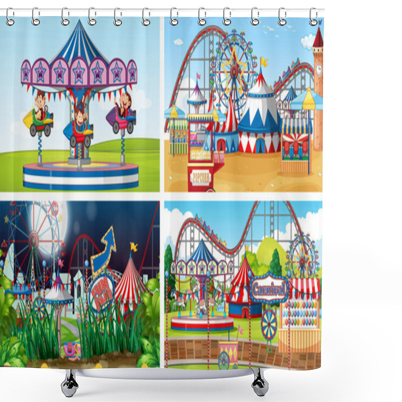 Personality  Four Scenes With Many Rides In The Fun Fair Shower Curtains