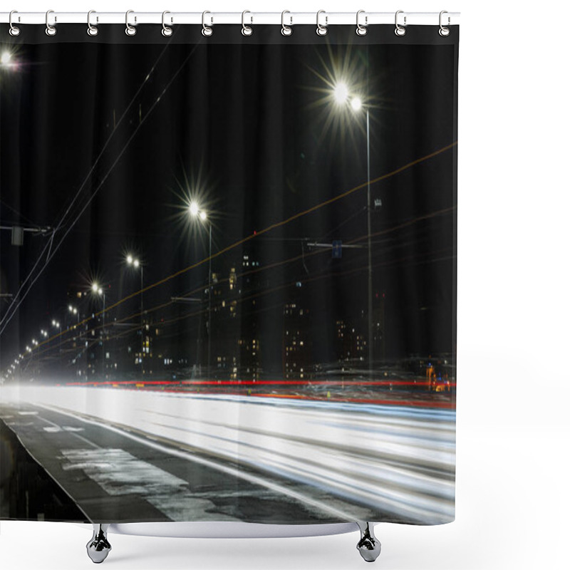 Personality  Long Exposure Of Lights On Road At Night Near Buildings Shower Curtains