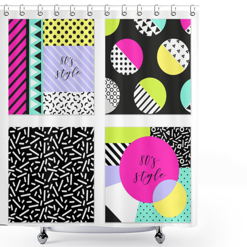 Personality  Set Of Four 80s Style Posters Shower Curtains