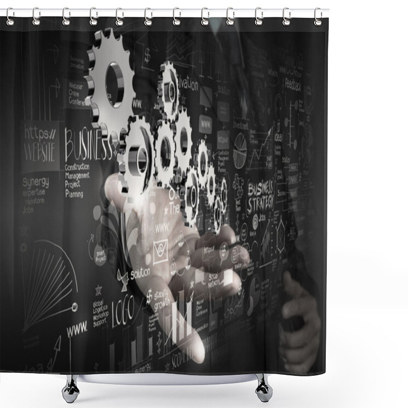 Personality  Businessman Hand Working With New Modern Computer And Business S Shower Curtains