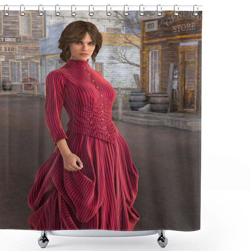 Personality  Victorian Woman In Western Town Setting Shower Curtains