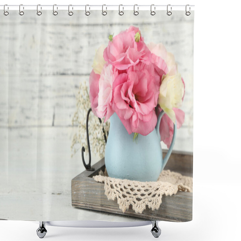 Personality  Bouquet Of Eustoma Flowers In Vase Shower Curtains