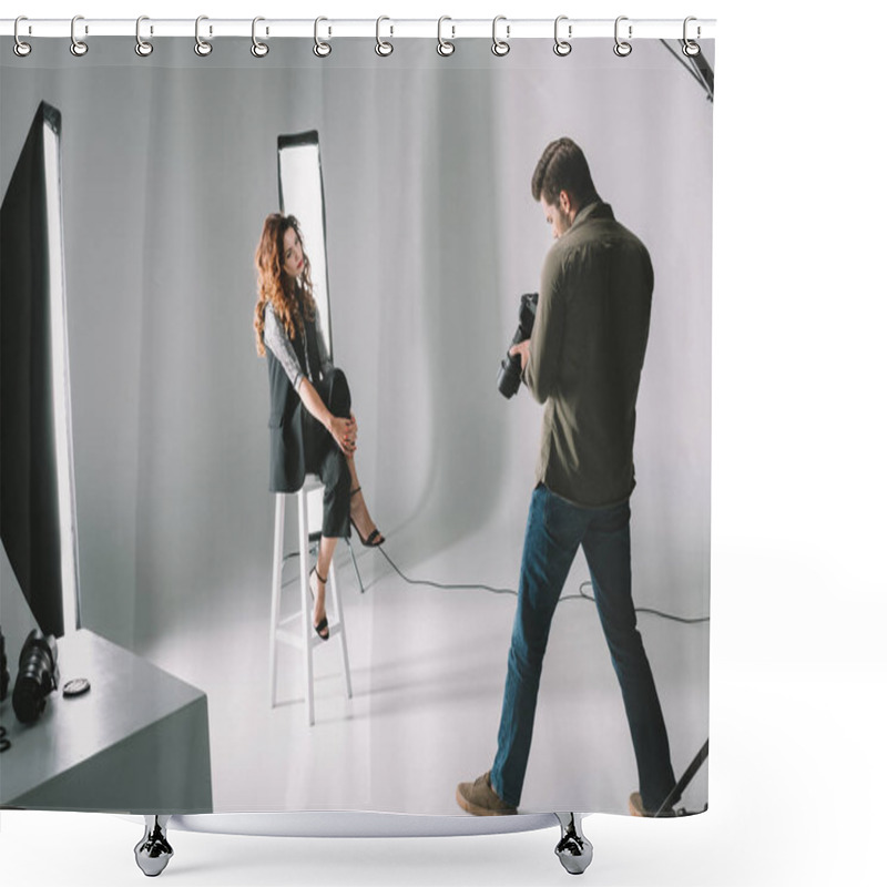 Personality  Photographer And Beautiful Model  Shower Curtains