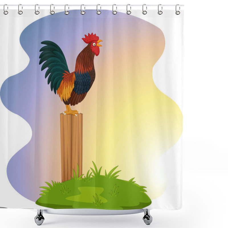 Personality  Vector Illustration Of Cute Rooster Crowing On The Fence Shower Curtains