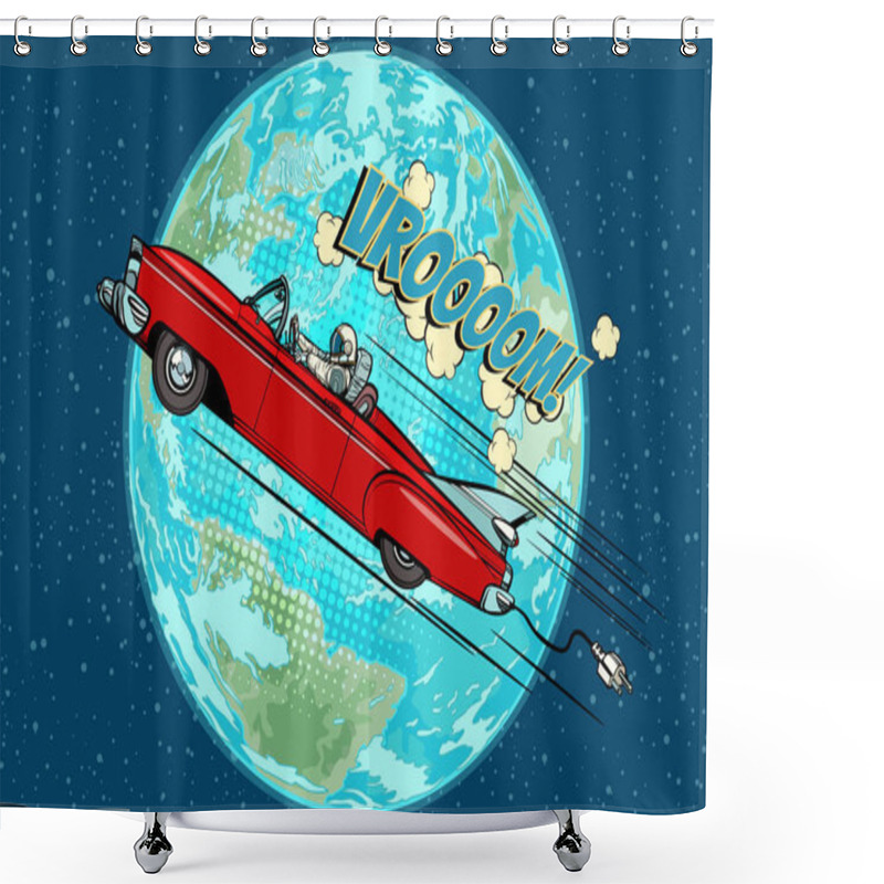 Personality  Astronaut In An Electric Car Over The Planet Earth Shower Curtains