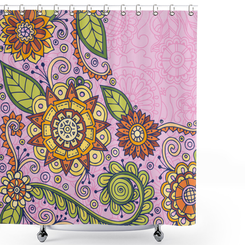 Personality  Hand Drawn Pattern With Abstract Doodle Flowers And Leaves.Zentangle Inspired Floral Pattern. Shower Curtains