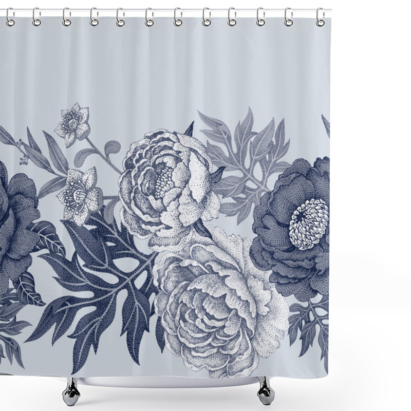 Personality  Seamless Pattern With Flowers Roses, Peonies. Shower Curtains