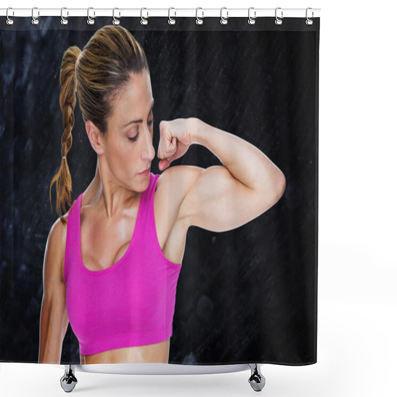 Personality  Female Bodybuilder Flexing Bicep In Pink Sports Shower Curtains