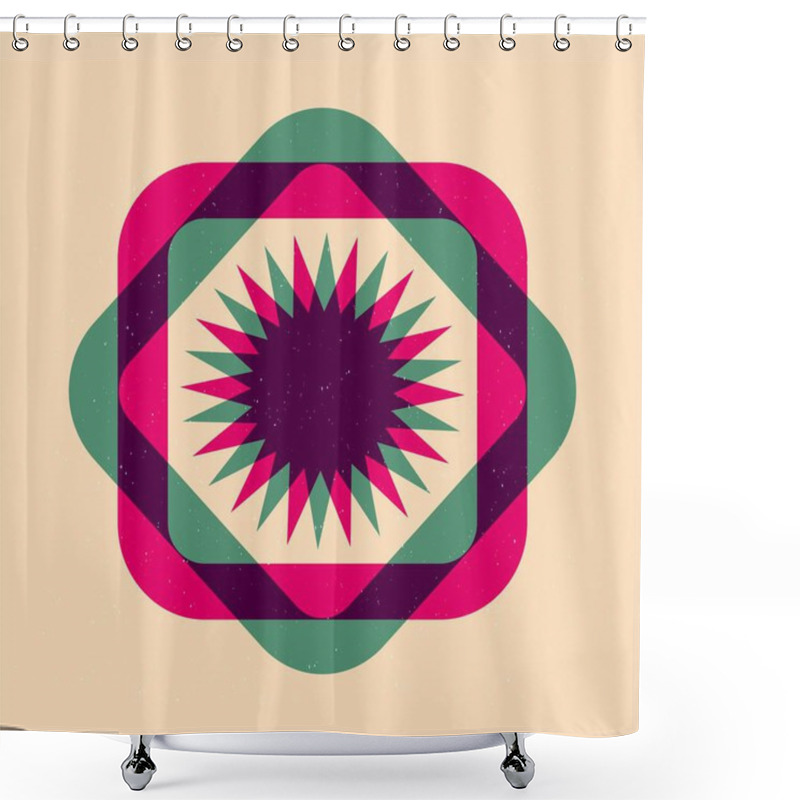 Personality  Colorful Geometric Shapes In Trendy Riso Graph Print Texture Style. Diverse Geometry Isolated Symbol Bundle. Essential Elements For Children Or Creative Design. Shower Curtains