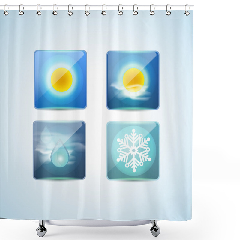 Personality  Weather Icons Over Blue Background. Vector Illustration Shower Curtains