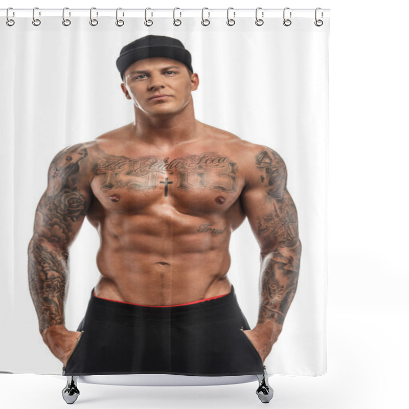 Personality  Awesome Muscular Man With Tattoo Shower Curtains